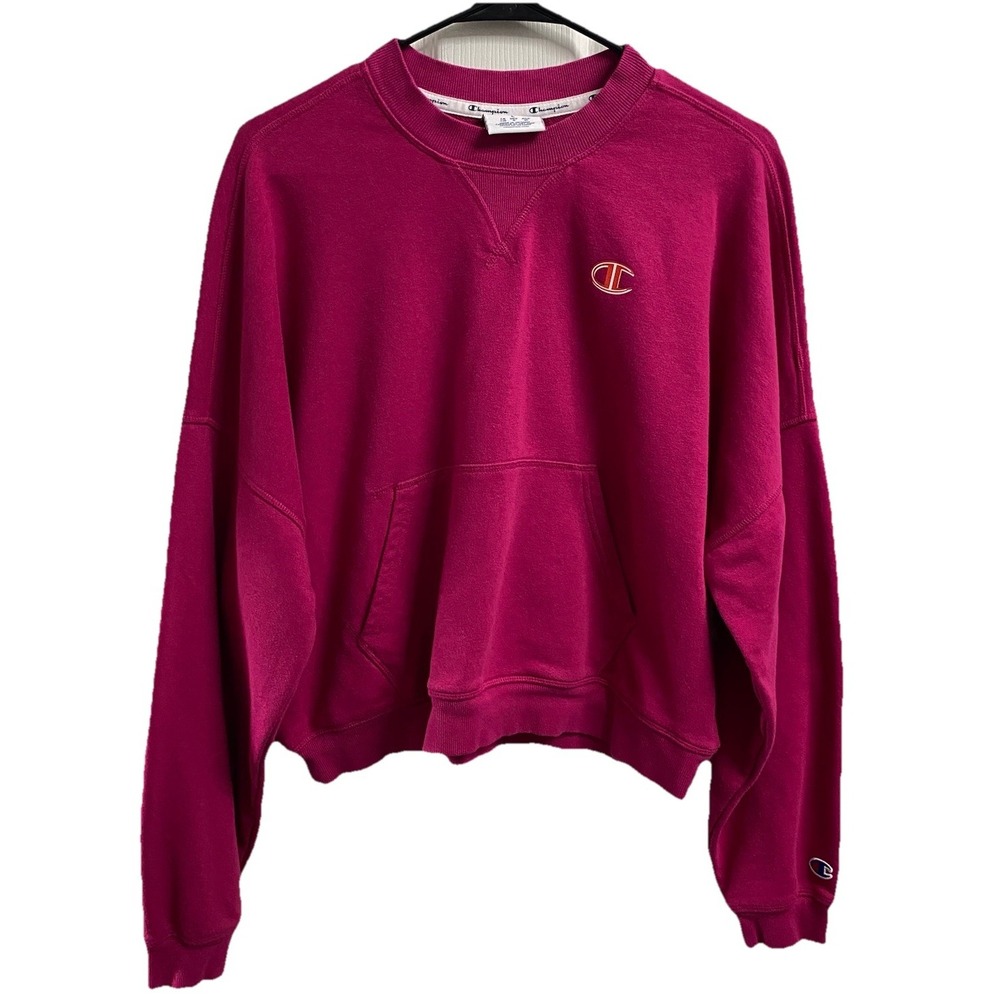 CHAMPION Womens‎ Cropped Hot Pink Sweatshirt Fleece Sz. L